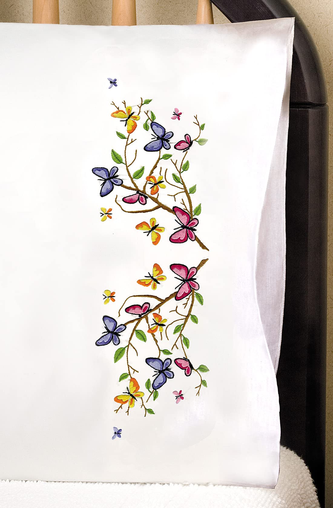 Butterflies Pillowcases - 2 Standard Size (20" x 30") Stamped Embroidery Kit