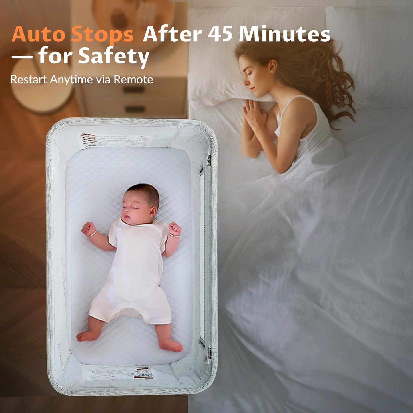 VaVaSoo Electric Rocking Bassinet for Baby 3 Speeds Auto Rolling Newborn Cradle Automatic Bedside Sleeper Rocks Itself 5 Height Adjustable with Music, Wheels, Storage, Light Grey