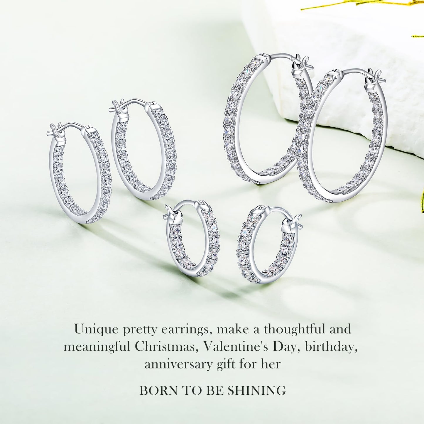14mm Chunky CZ Hoop Earrings for Sensitive Ears Women 925 Sterling Silver Hoops Lab Created Diamond Earrings