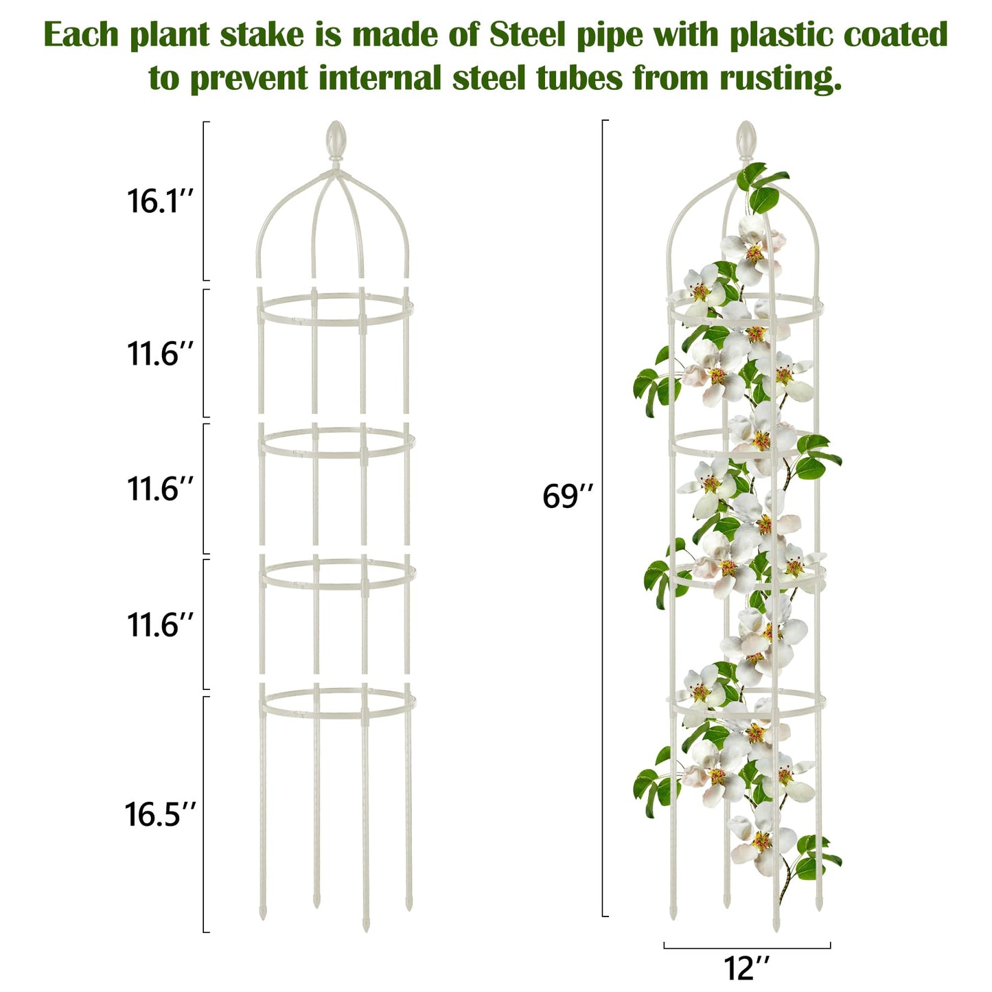 Garden Obelisk Trellis for Climbing Plants Outdoor 6 Ft Rose Bush Round Trellis for Pots Rustproof Metal Pipe with Plastic Coated Plant Flower Trellises for Clematis Vine Jasmine Support