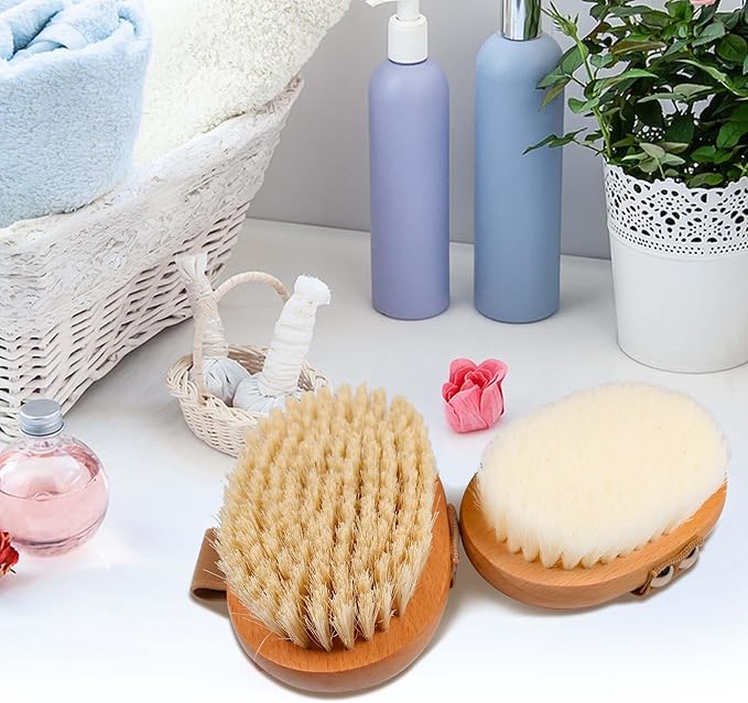 OWIIZI Dry Brushing Body Brush with Soft Nylon Bristles Antiskid Wooden Exfoliator Bath Scrubber for Wet or Dry Exfoliating,Body Scrub Deep Cleanse