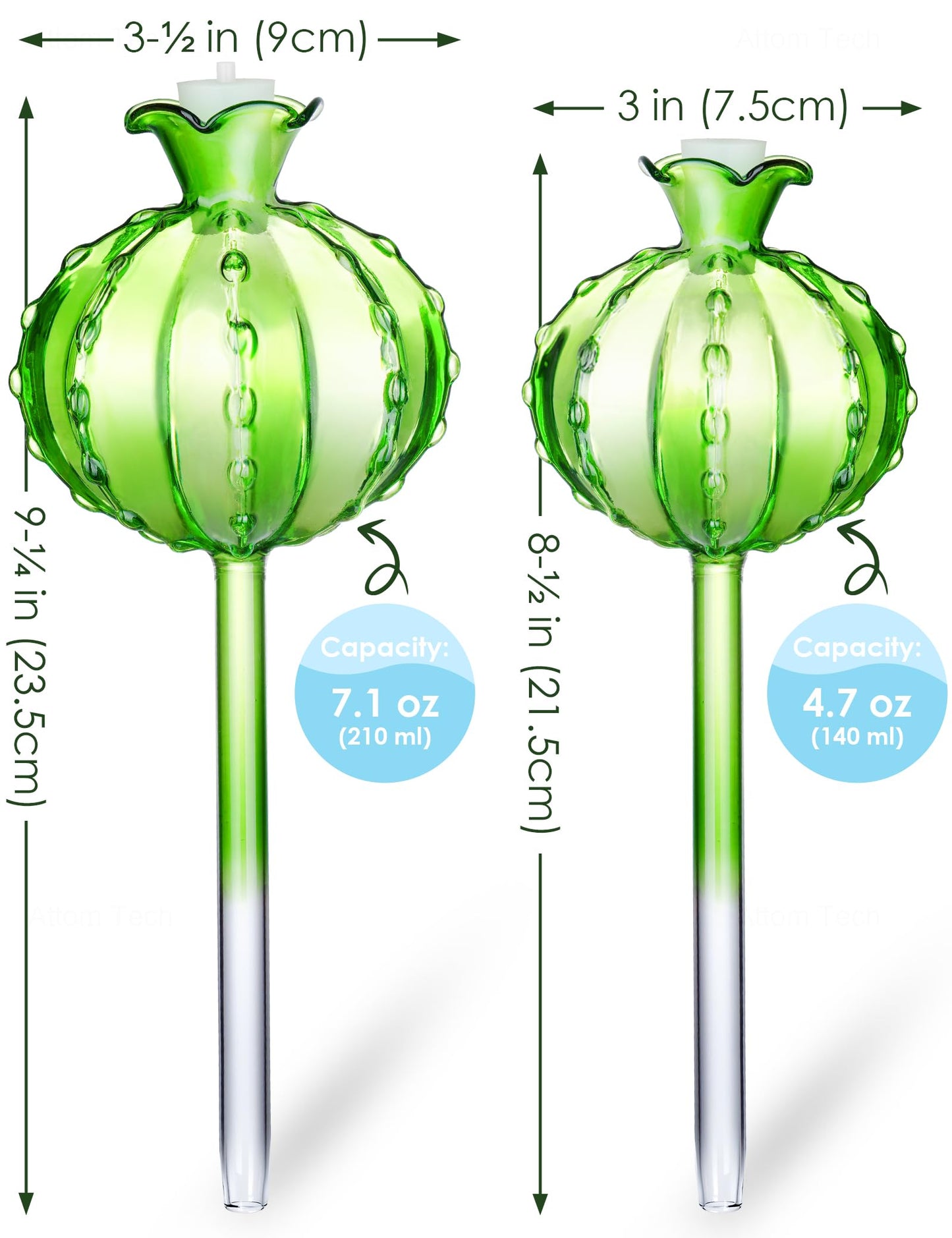 NiHome (2 Small + 2 Large) Plant Watering Globes 4-Pack, Glass Waterer for Potted Plants, Green Glass Cactus Self Watering Globe, Automatic Mini Irrigation System