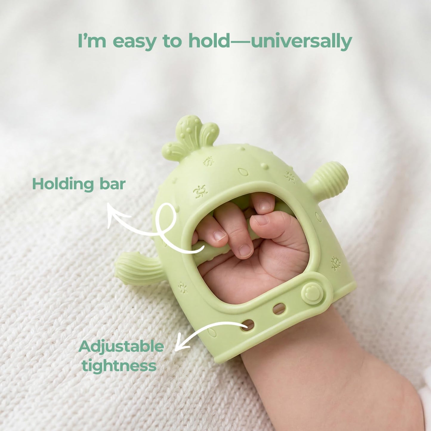 Momcozy 2 Pack Baby Teething Toys, Food Grade Silicone Baby Teethers for 0–12 Months, Baby Teether Mitten Wrist Teether Set, Easy Grip Teething Relief with Multiple Chew Points, Red&Grass Green