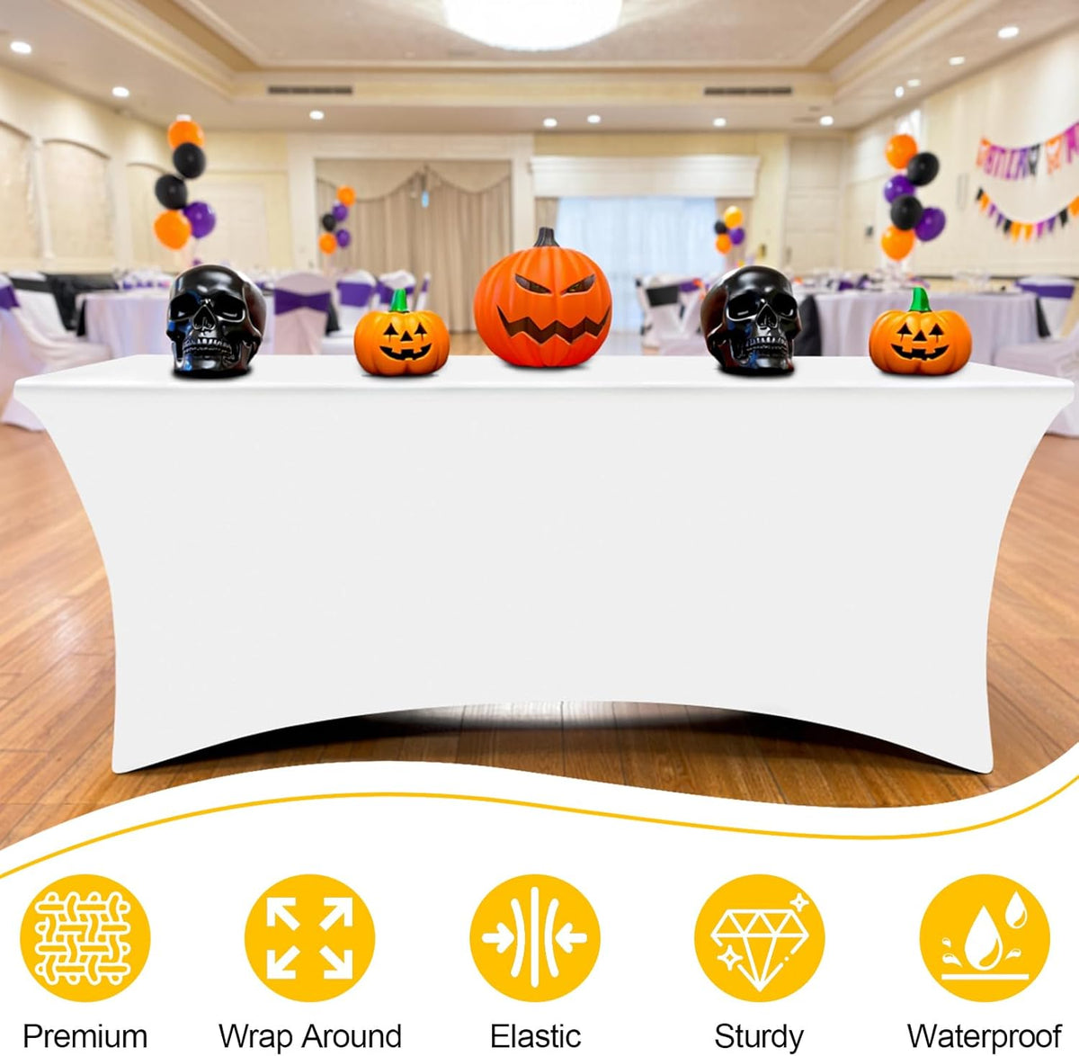 Smiry 2 Pack Spandex Table Cloth 5FT, Elastic Fitted Stretch Tablecloths, Washable and Wrinkle Free Rectangular Patio Table Cover for Outdoor, Wedding, Banquet & Parties (White, 60Lx30Wx30H Inch)