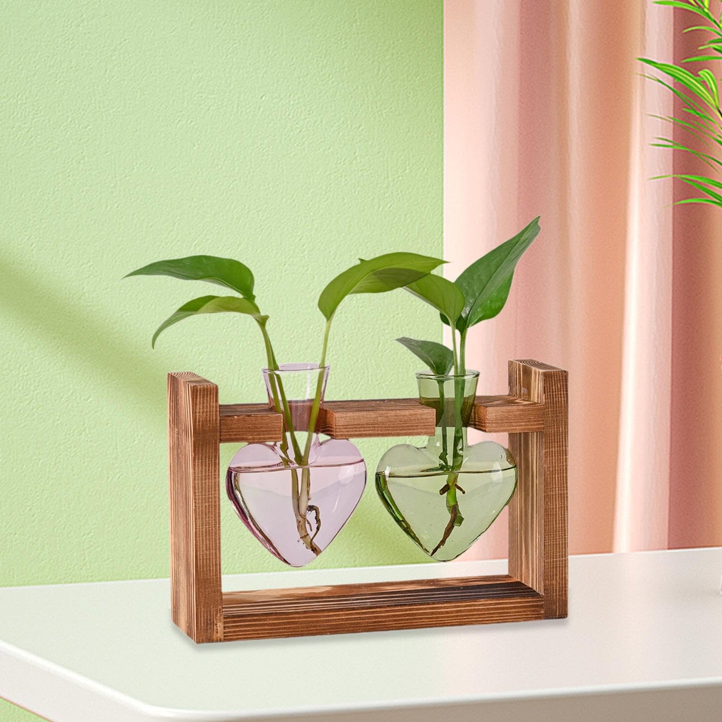 Gcljlmy Hydroponic Flower Vase Glass Vase Table Centerpiece Plant Propagation Modern Propagating Jar Plant Terrarium for Dining Table, Pink Green (Pink Green)