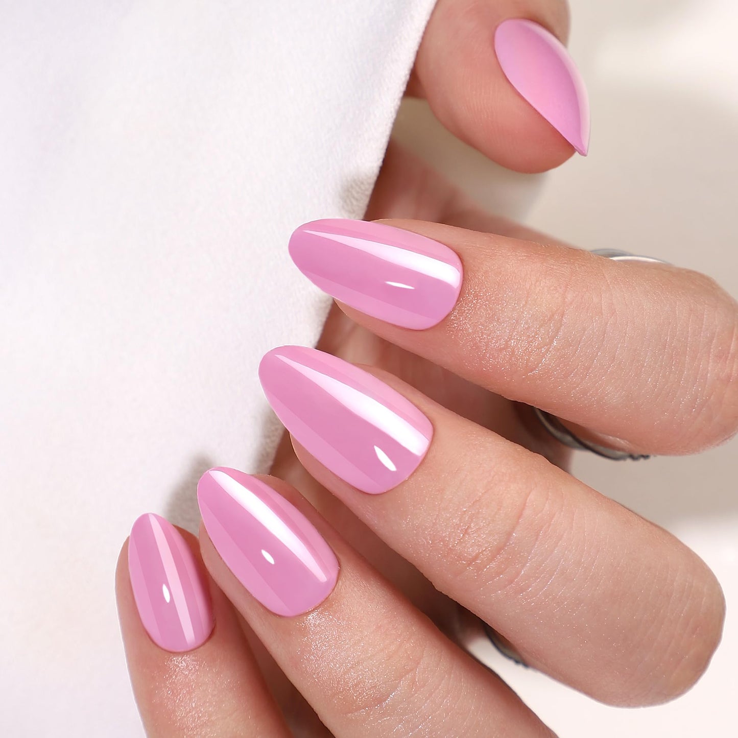 Short Almond Press On Nails - Soft Gel Press on Nails Pink Fake Nail Solid Colour False Nails Fit Perfectly Reusable Glossy Glue On Nails in 16 Sizes, Stick on Nails for Women Girls 32Pcs