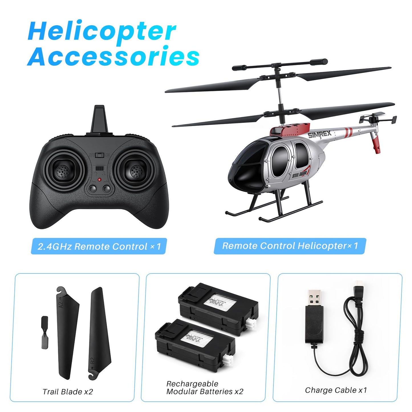 SIMREX RC Helicopter Toy for Kids & Beginners – Altitude Hold, 2 Speeds, Rechargeable with 2 Batteries, Indoor/Outdoor Hands-on Play, Ideal Gift for Boys Girls