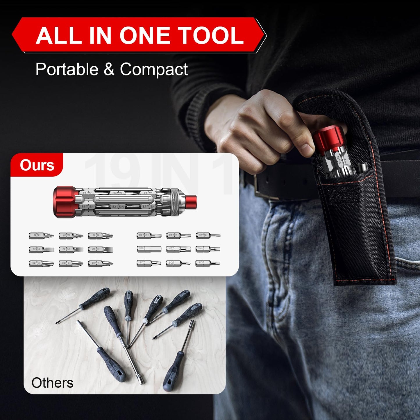 JOREST 19 in 1 Multibit Screwdriver Set, Father's Birthady Day Gifts for Men Him Dad, EDC Multitool Screwdriver with Torx Phillips Square, Repair Tool Kit for Computer Bike Furnitures