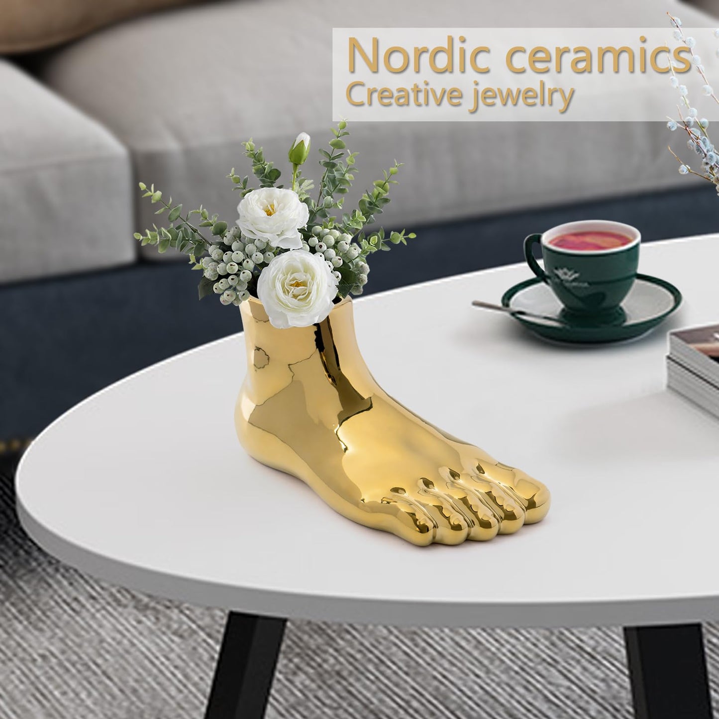 Unique Gold Vase with Planter Decorations Perfect for Weird Decor for Living Room Shelf Entryway (Golden, Large)
