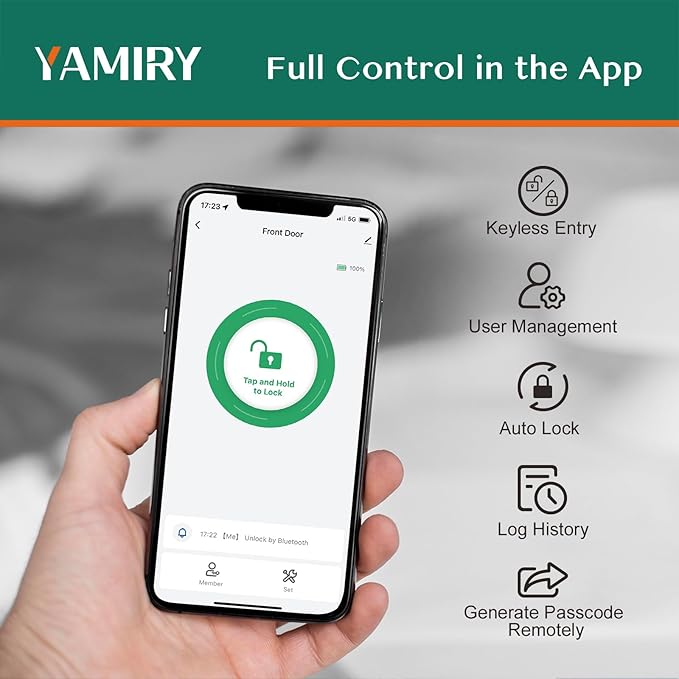 Smart Door Handle Lock with Keypad: Yamiry Fingerprint Smart Knob - Keyless Entry Digital Lock for Front Door - Deadbolt with APP - Generate Passcode Remotely - DIY Installation