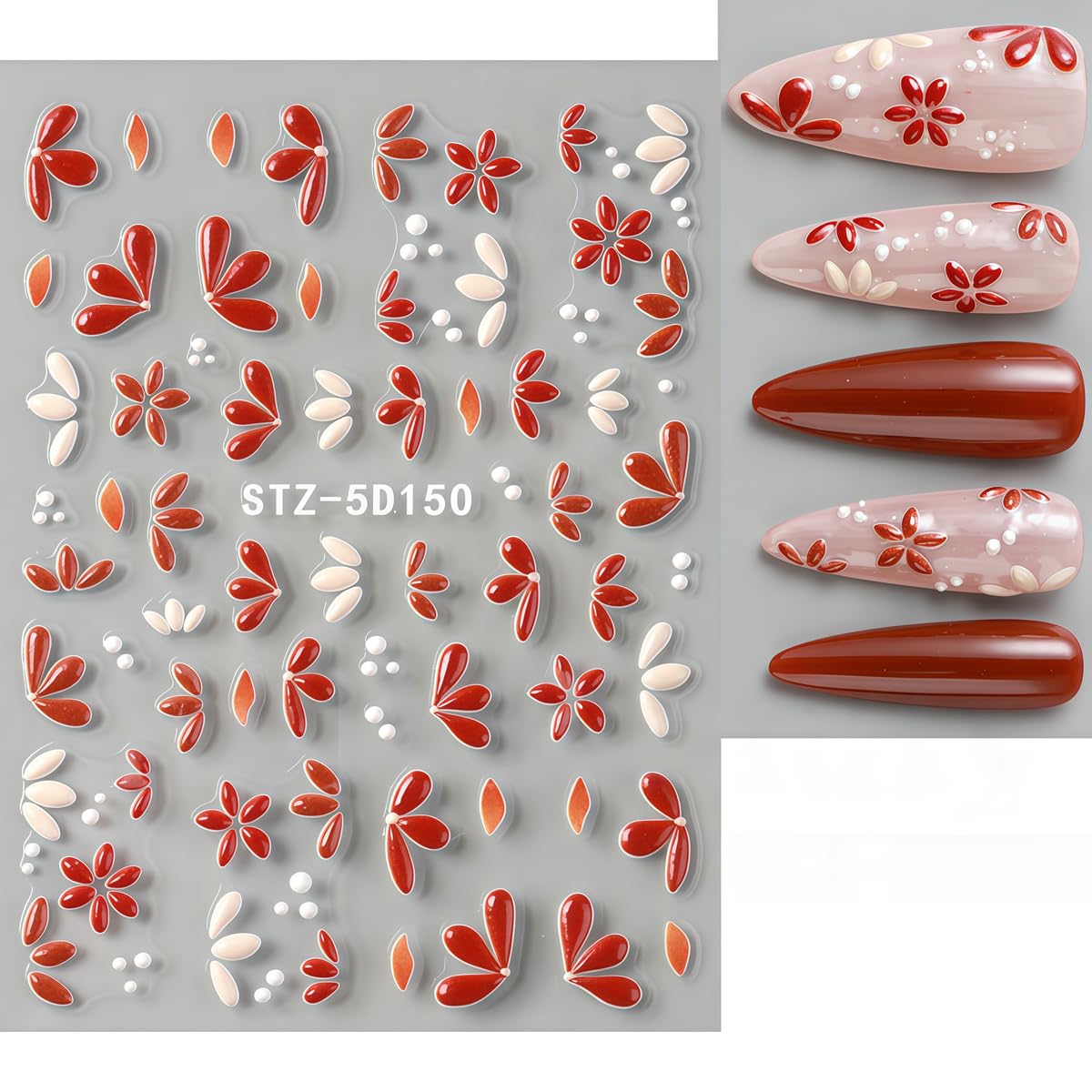 3 Sheets Flower Nail Art Stickers Decals 5D Self-Adhesive Nail Decals Spring/Summer Floral | Bow Designs, Self-Adhesive Decals for Women's Nail DIY Decoration