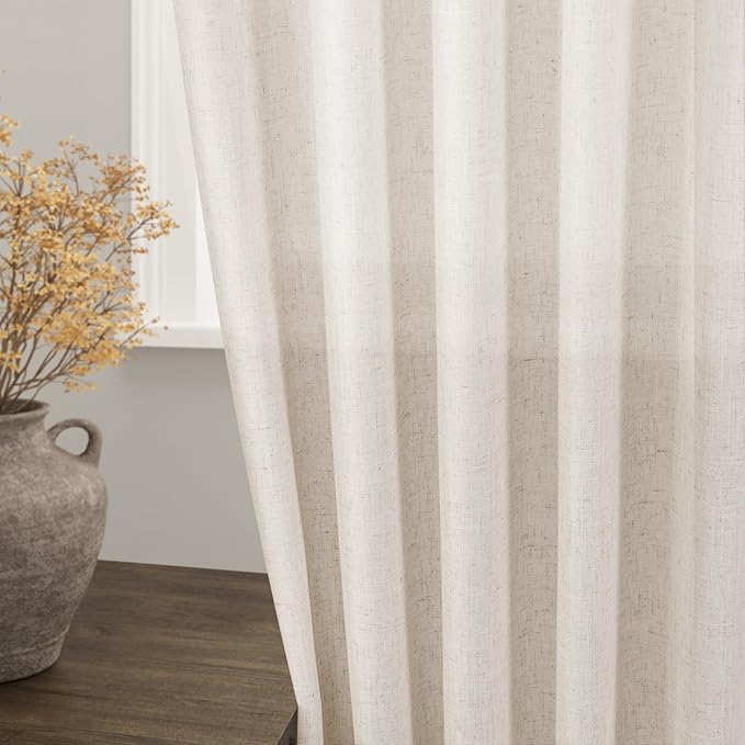 Extra Long Curtain 102 inches Long 2 Panels Set Back Tab Beige Drapes for Living Room Neutral Farmhouse Light Filtering Semi Sheer Linen Curtains 102 inch Length for Large Window Tan 9 FT Tall