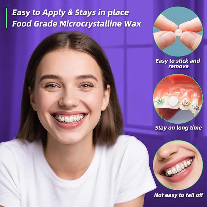 Orthodontic Wax for Braces - 180 Dental Wax Dots | Hygienic Individual Wraps, Strawberry