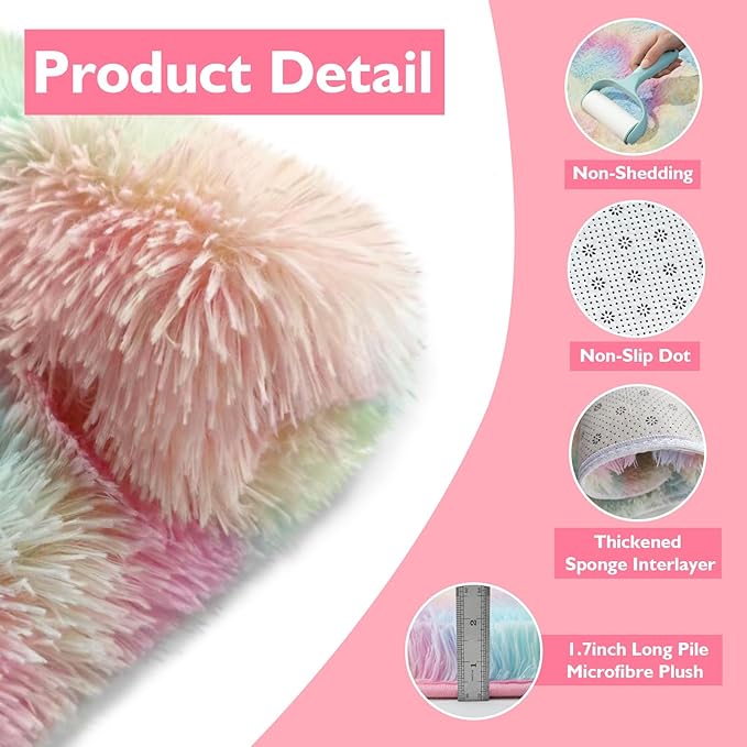 yulidayang Rainbow Fluffy Round Area Rugs for Bedroom,4'X4'Shag Circle Area Rugs for Girls Room,Non Slip Fuzzy Plush Rug for Kids Room Living Room and Dorm Home Decor Rug