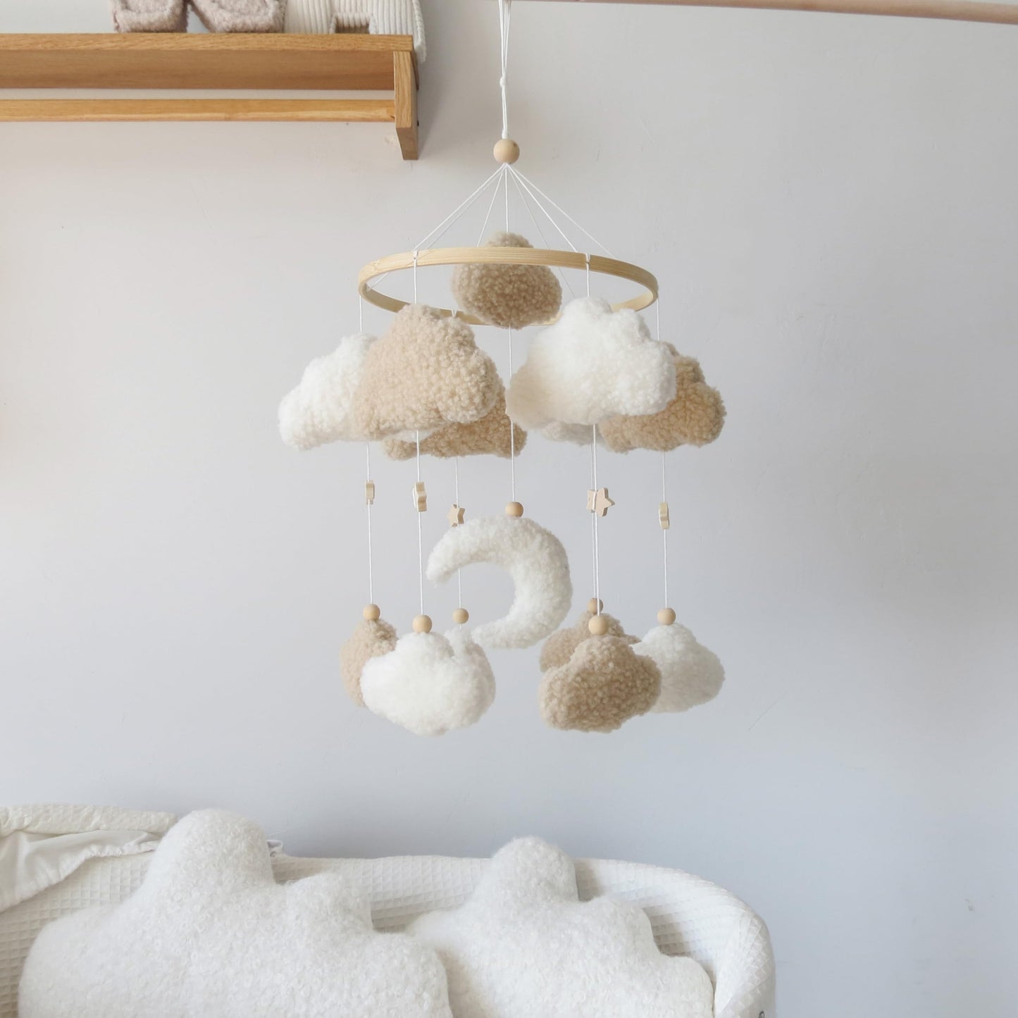 Goukurlsma Neutral Boho Cloud Mobile for Crib with Moon Neutral Baby Crib Mobile Boho Crib Mobile Boucle Baby Mobile for Crib Bassinet
