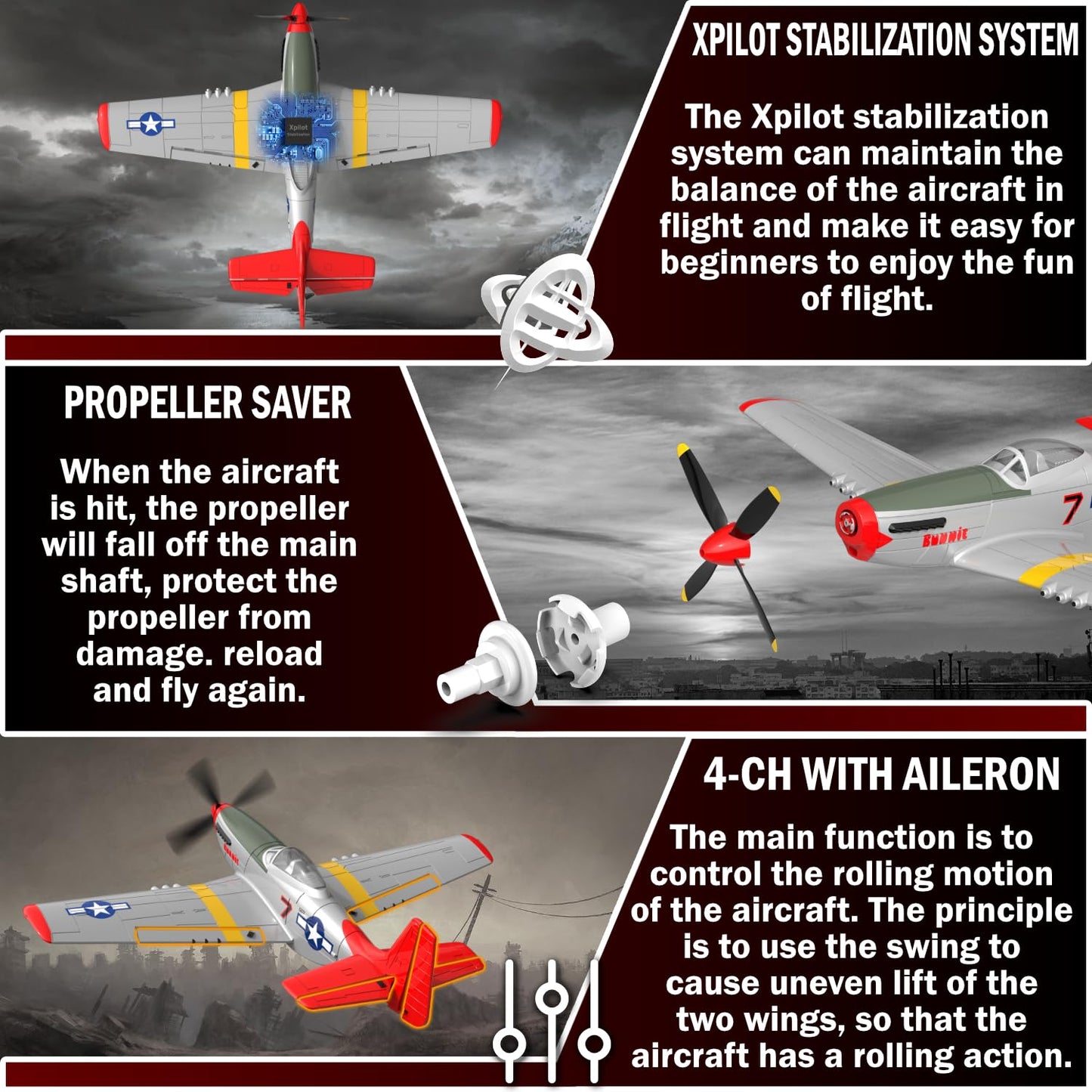 LEAMBE 4 Channel RC Plane, Ready to Fly Aerobatic Aircraft, Easy Control for Beginners, P51 Mustang RC Airplane Best Gift for Adults