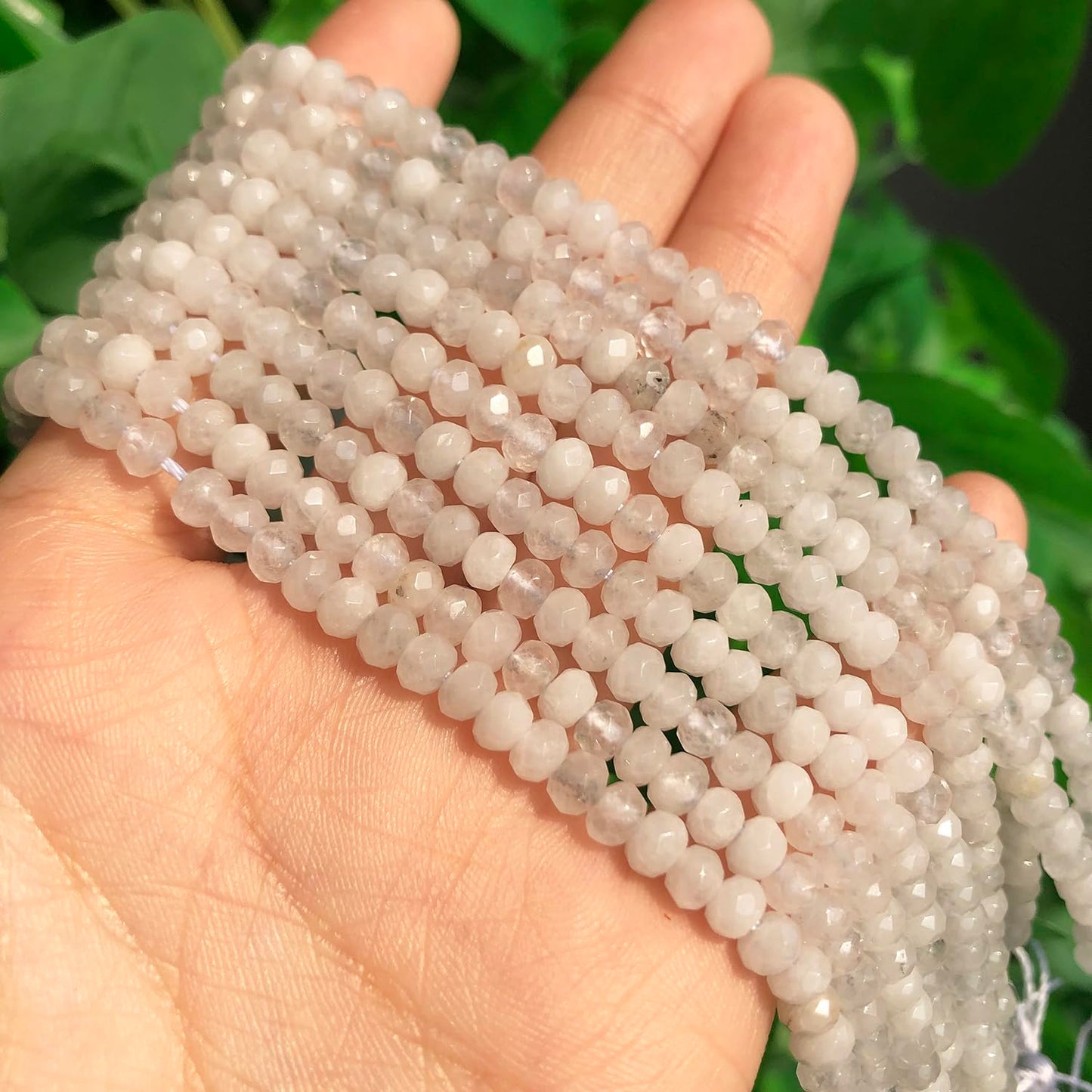 2 String 220PCS 3x5mm Natural White Jade Stone Beads for Jewelry Making, Songxi Facted Loose Gemstone Beads for DIY Bracelet Necklace Making Supplies with Energy Healing Chakra Power
