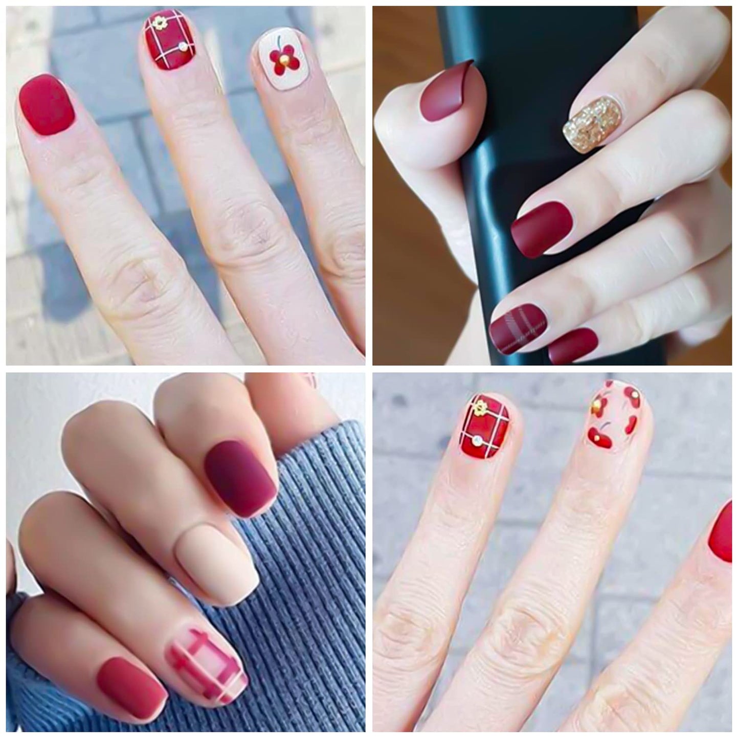 SILPECWEE 16 Sheets Red Plaid Nail Polish Strips Self Adhesive Nail Wraps Nail Polish Stickers for Women Nail Strips Real Nail Polish Manicure Kit with 1pc Nail File