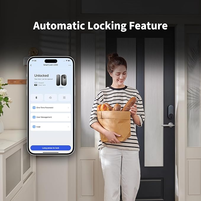 Aqara Smart Lock U200 (Fingerprint Keypad Included), Matter Over Thread, Keyless Entry Door Lock with Apple Home Key and Rechargeable Battery, Supports Apple Home, Alexa and SmartThings, Black
