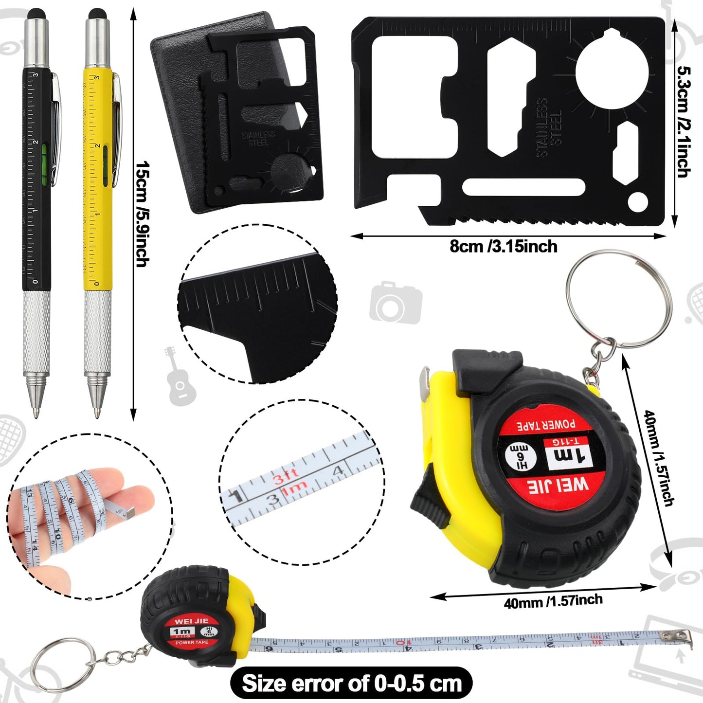 Saysurey 48 Pcs Mini Tape Screwdriver Keychain Set Father's Day Gifts Bulk Men Gifts Bulk Multitool Pen Card for Adult (Yellow,Black)
