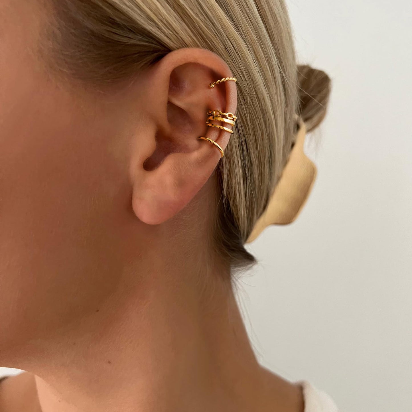 Ear Cuff 18K Gold Plated Sterling Silver Fake Ear Cuffs for Women Non-Piercing Cartilage Earrings