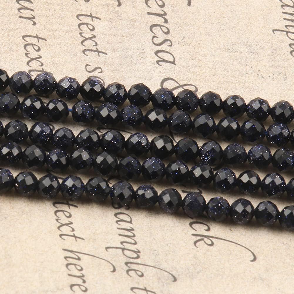 Song Xi 120pcs 3mm Natural Blue Sandstone Gemstone Beads Faceted Round Loose Stone Beads for Jewelry Making (1 Strand)