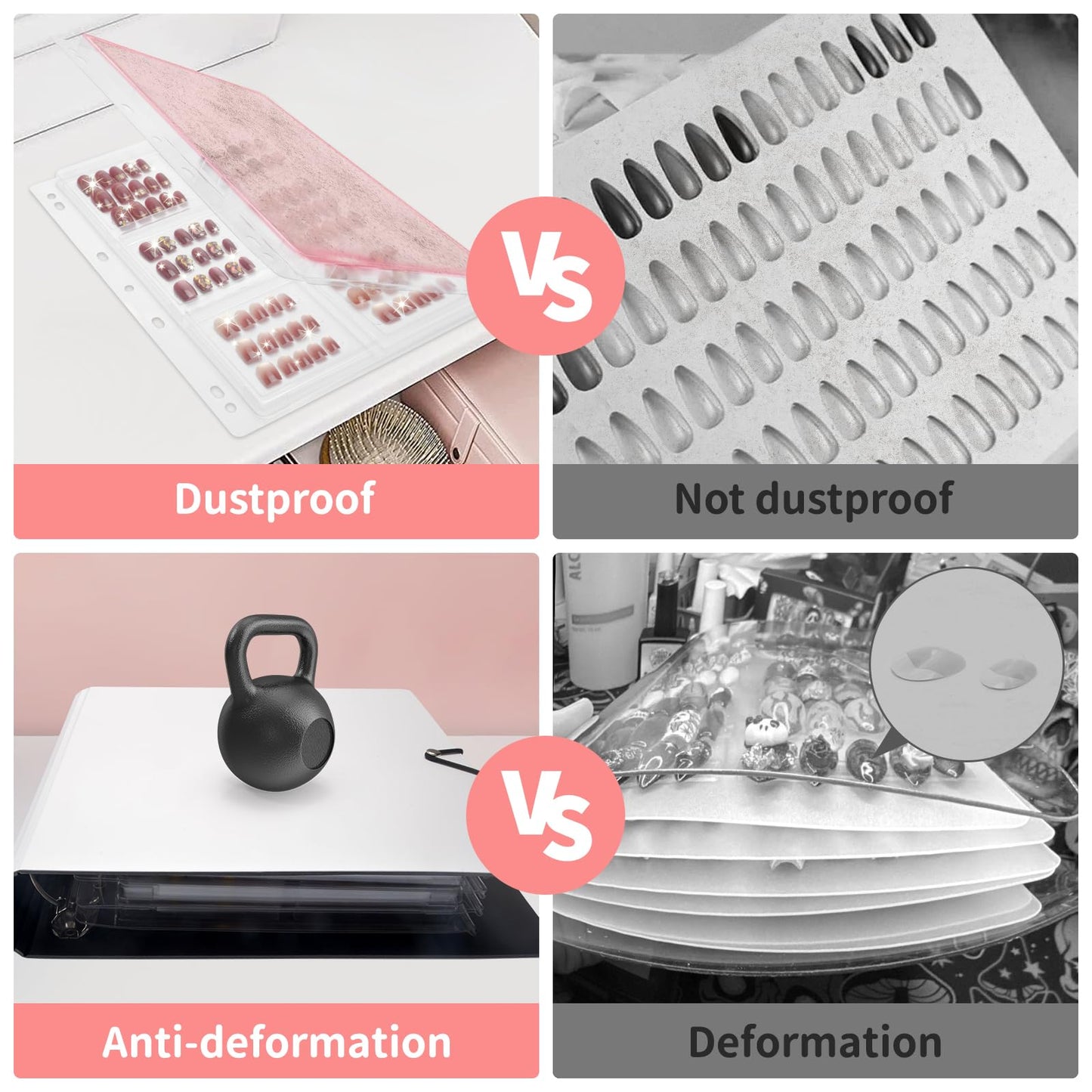 CGBE Press On Nail Organizer: Upgraded Dust & Crush-Resistant Protection - Removable D-Ring Binder Pages - Press On Nail Storage with Nail Tape