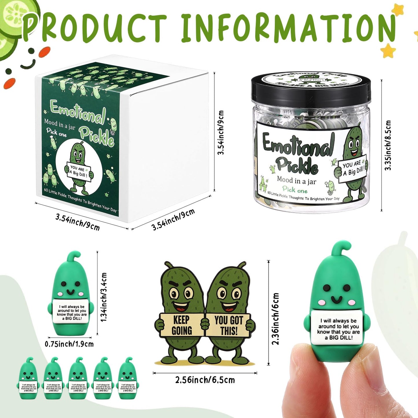 Gejoy 60 Pcs Positive Gifts Emotional Comfort Pickle Card Jar with 5 Mini Rubber Pickle Figurines Christmas Affirmation Birthday Encouraging Motivational Gift for Coworkers Colleague Staff Women Men