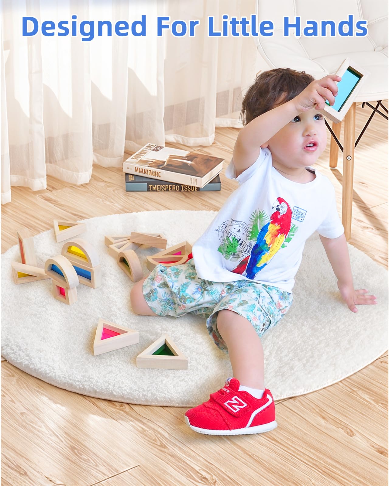 JOLKID Wooden Building Blocks with Rainbow Acrylic Windows - 24pc Classic Montessori Stacking Set - Screen-Free Educational STEM Construction Toys for Toddlers Ages 18M+