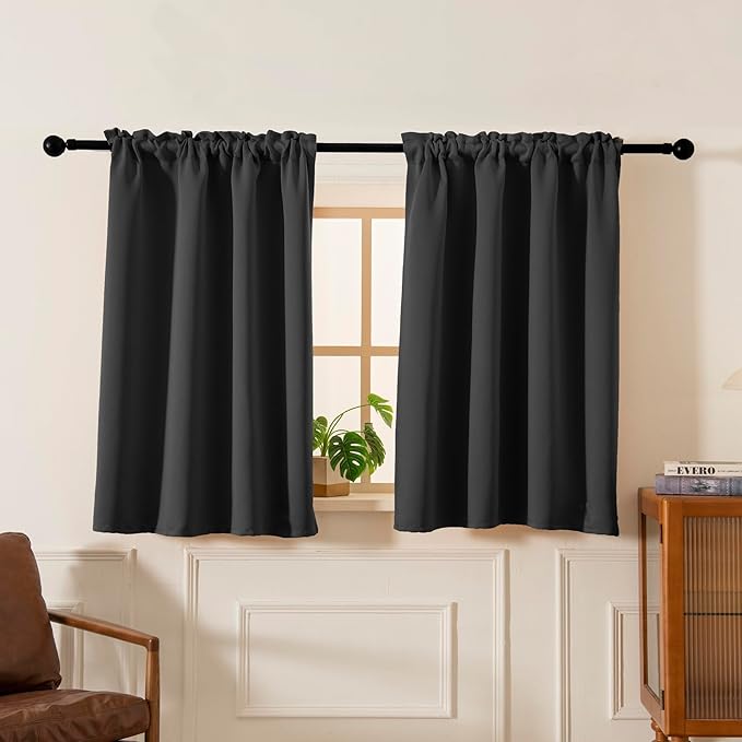 Pickluc Cafe Kitchen Curtains 36 Inches Long 2 Panels, Blackout Tier Curtains with Rod Pocket, Short Black Out Curtain for Small Window, 42" Wide and 36" Length, Set of Two, Grey.