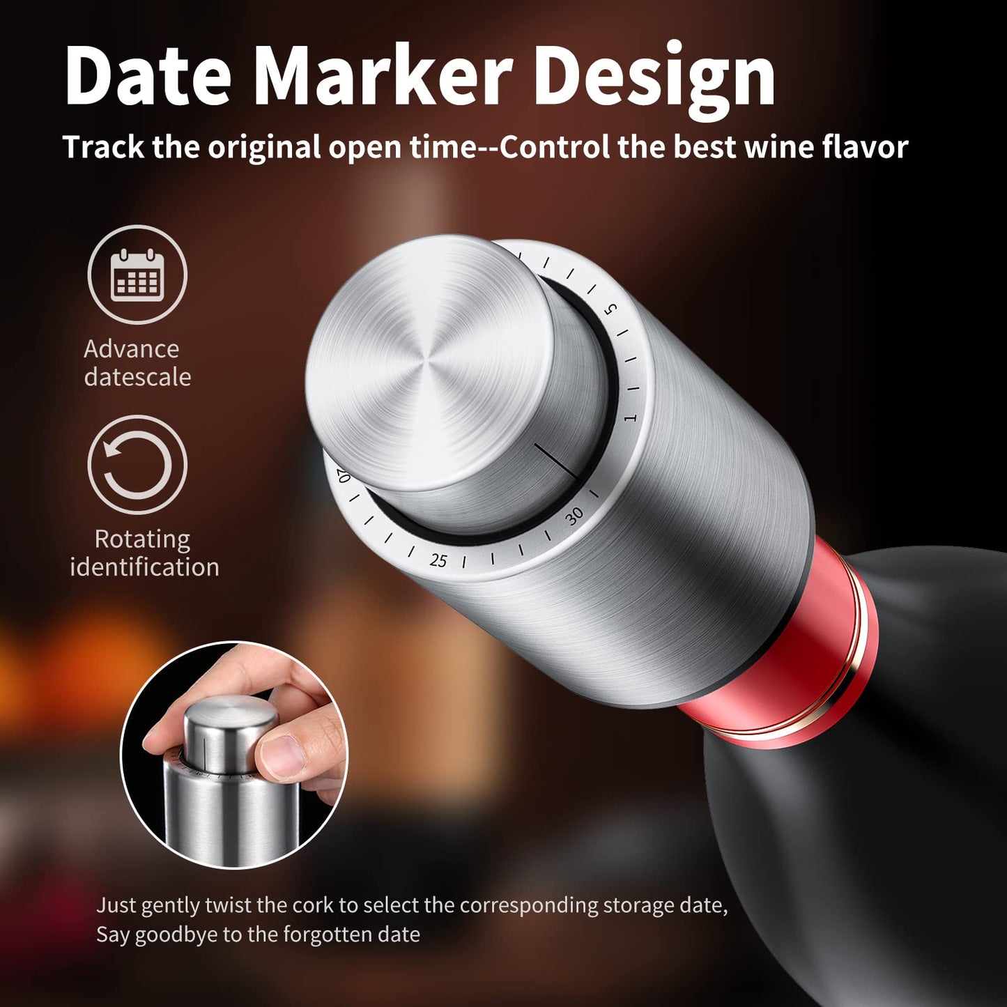 [2 PACK]Wine Bottle Stoppers，2-in-1 Vacuum Wine Stopper，1 Stainless Steel (Silver) and 1 ABS(Black) Wine Savers, Reusable Wine Preserver, Vacuum Pump Corks Keep Wine Fresh, Best Gift Accessories.