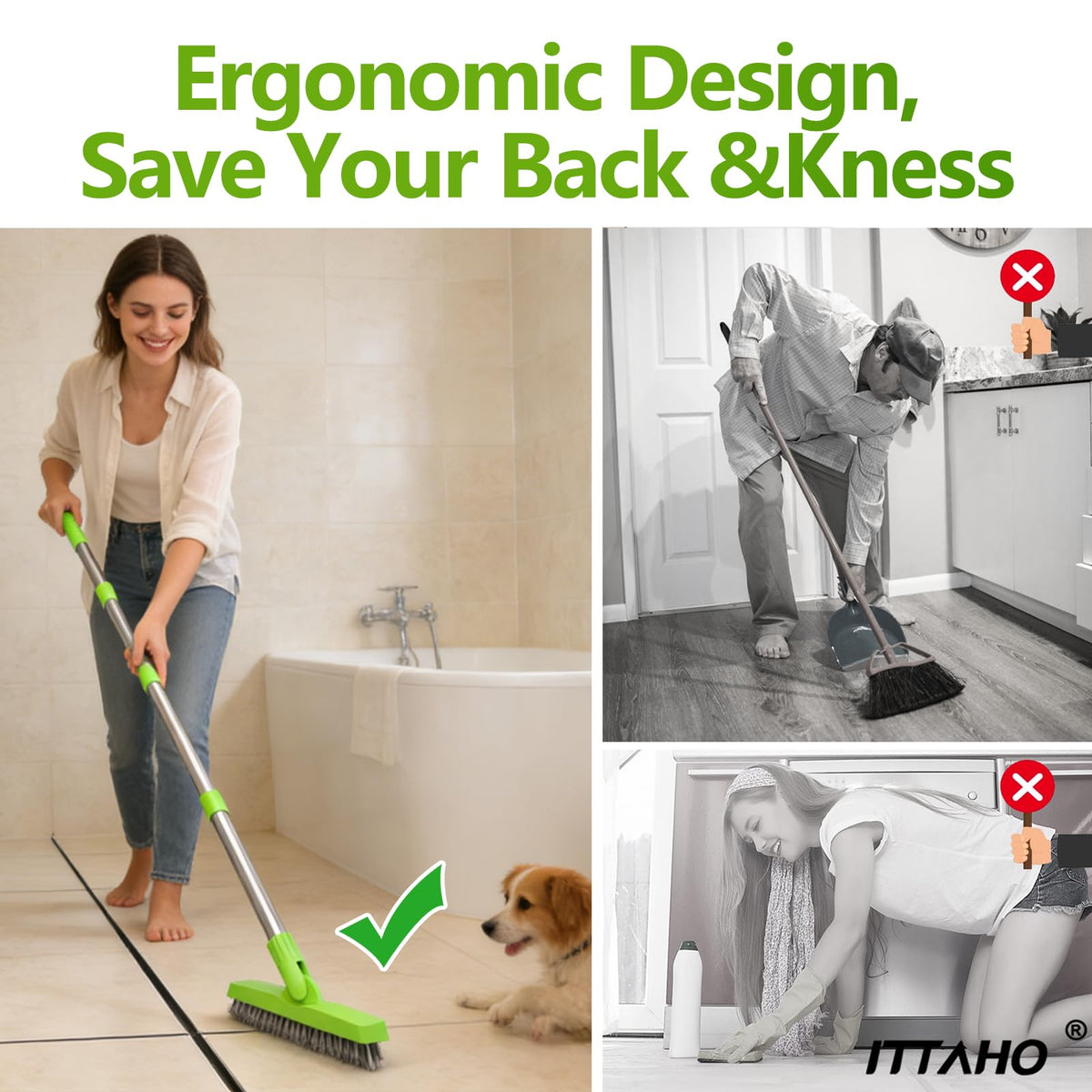 2 Pack Grout Brush with Long Handle