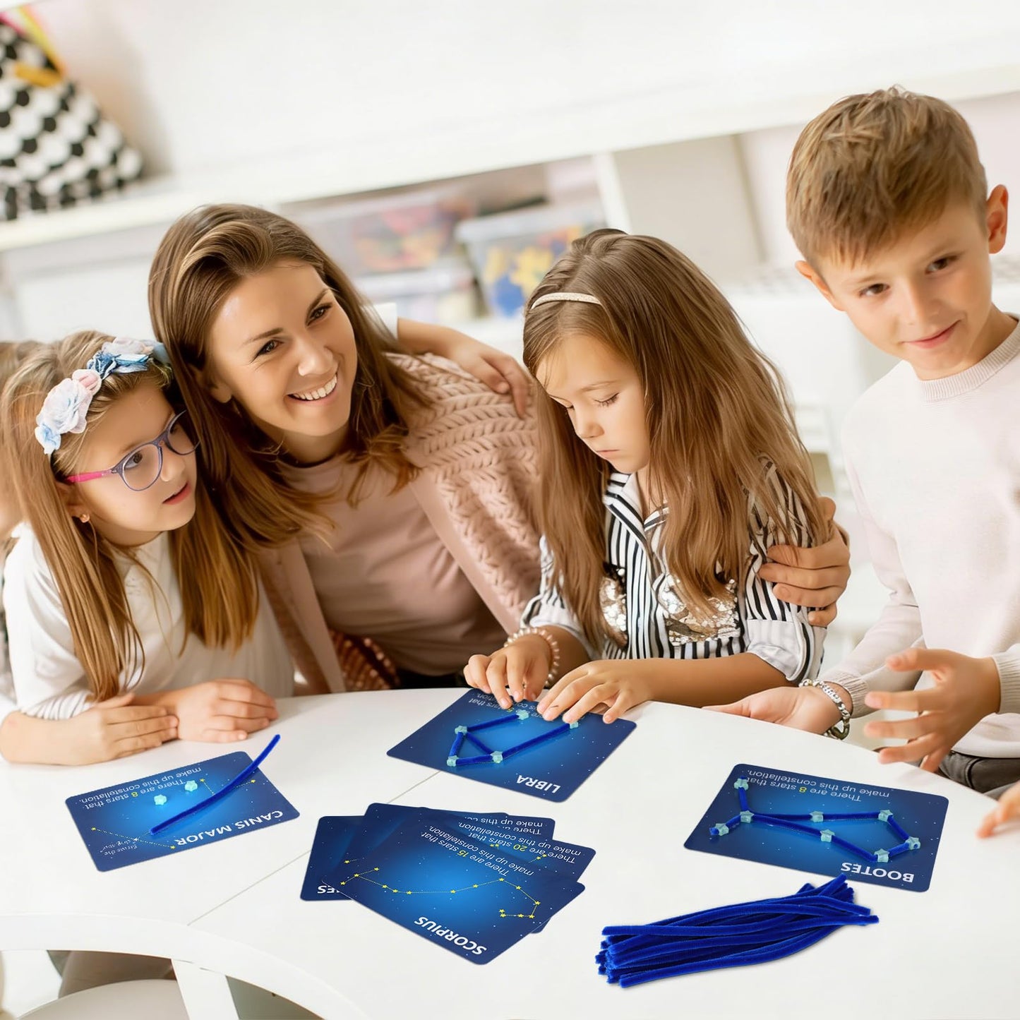 Jenaai Constellation Map Craft Kit with 24pcs Constellation Note Cards 120pcs Pipe Cleaners 1 Pack of Glow in the Dark Five Pointed Star Shaped Plastic Beads for Fun Crafting DIY Supplies