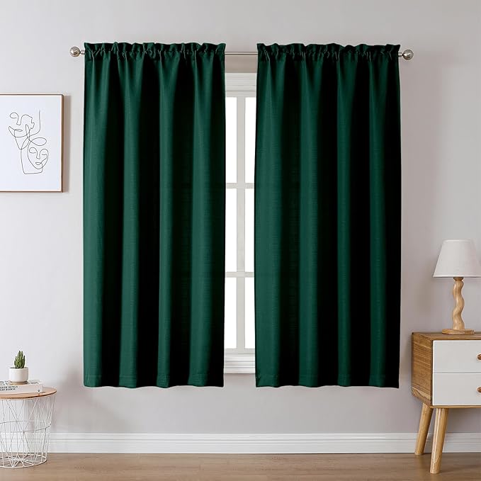 Chyhomenyc Christmas Hunter Green Curtains 72 Inch Length 2 Panels Set, Faux Linen Textured Light Filtering Soft Airy Privacy Farmhouse Curtain Drapes for Living Room Bedroom, 40 Wx72 L Inches