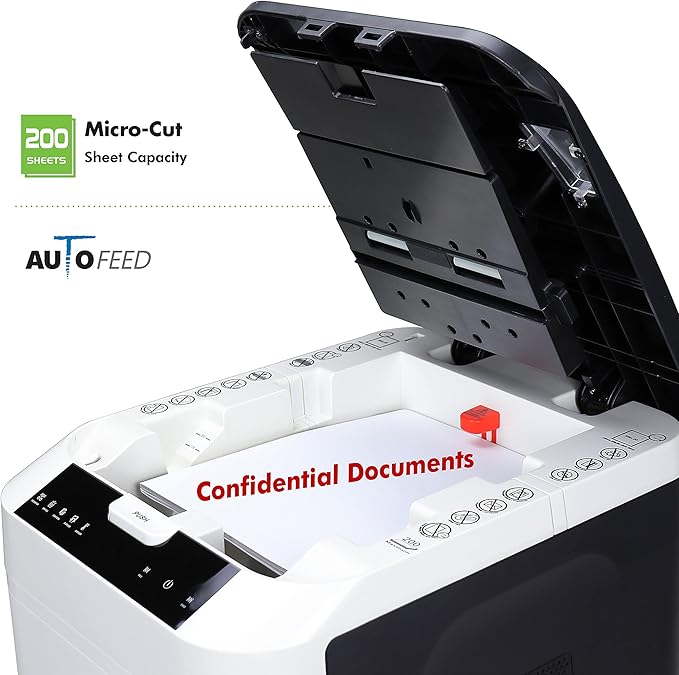 Aurora Commercial Grade 200-Sheet Auto Feed High Security Micro-Cut Paper Shredder/ 60 Minutes/Security Level P-5