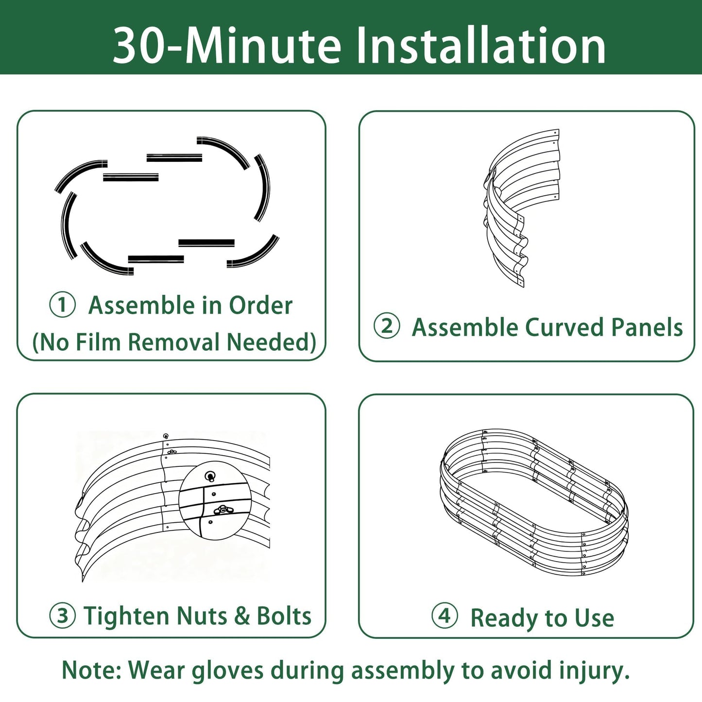 Gartist 2 Pack Raised Garden Bed Kits, 4x2x1FT Green Oval Galvanized Outdoor Planter Beds, Easy Assembly Metal Raised Bed for Vegetables, Flowers & Herbs