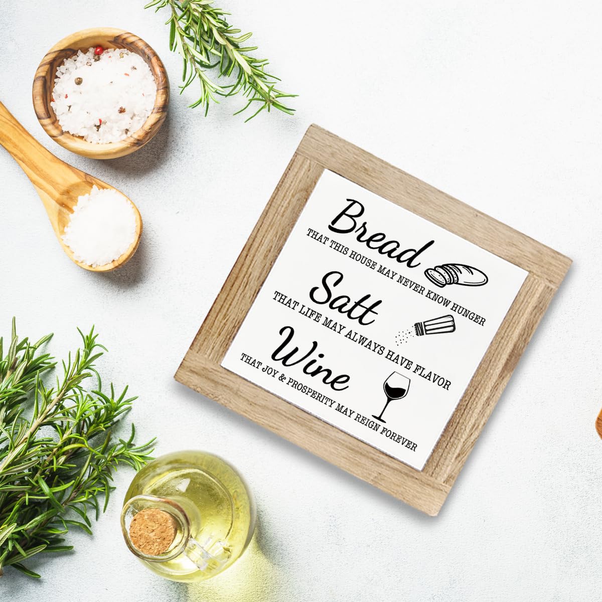 Bread Salt Wine Sign, Farmhouse Kitchen Decor, Shelves Decoration, Kitchen Desk Signs, Home Decor, Dining Room Decors, Freestanding Wooden Block Signs, Housewarming Gift