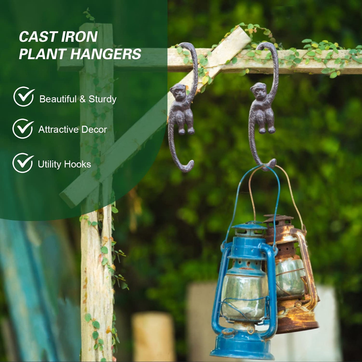 Sungmor Cast Iron Plant Hangers, 2PC Monkey Hooks, 7.9 Inch Large S Planter Hanger, Ceiling Extender Hooks for Hanging Plants, Flower Basket, Plant Pot, Macrame Plant Holder, Lantern, Windchime