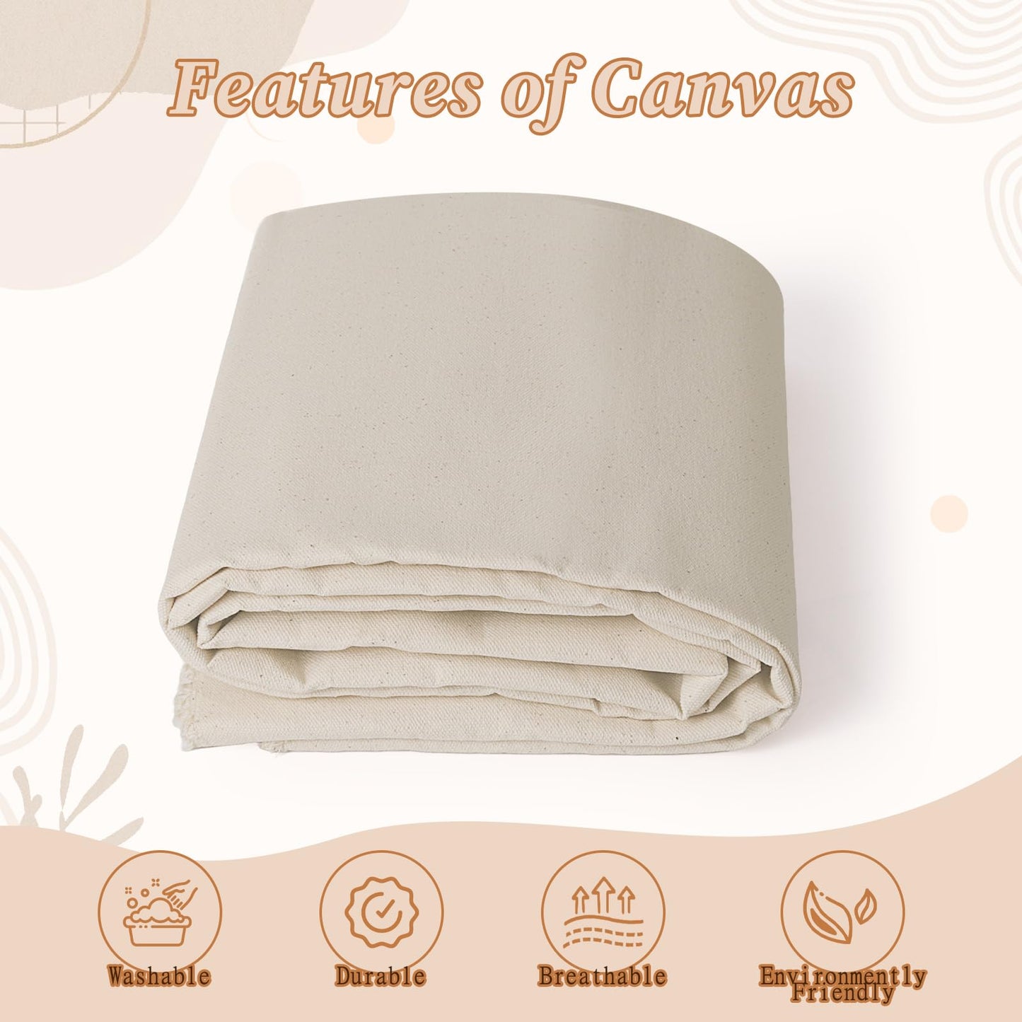 JOSNAAN 60" W Canvas Roll | 7oz Canvas Fabric Cotton Duck | Heavy Natural Fabric for Painting Arts & Crafts, Backings, Covers, Placemats (5 Yards)