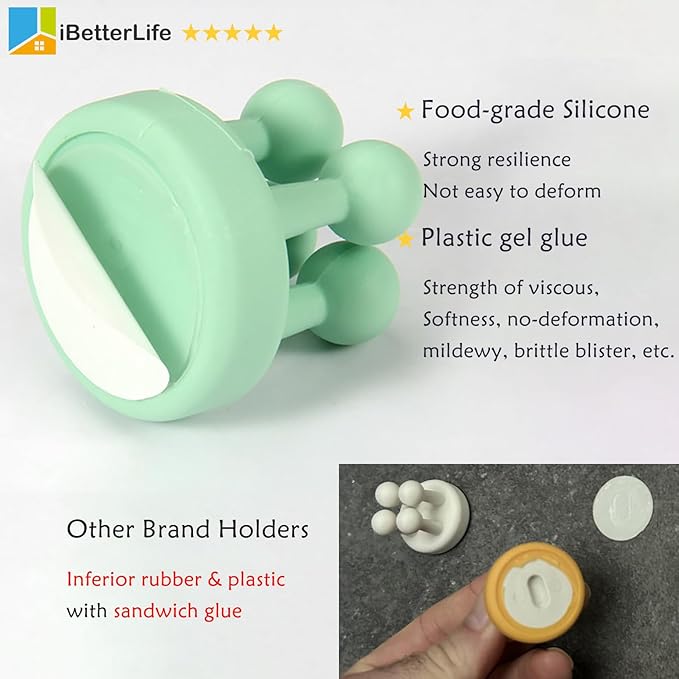 iBetterLife Silicone Toothbrush Holders for Bathrooms - 6Pcs Razor Holder for Shower Wall Mount Self Adhesive Cute Utility Dorm Room Kitchen Office Organizer Storage Hook for Kids Hanging Loofah Towel
