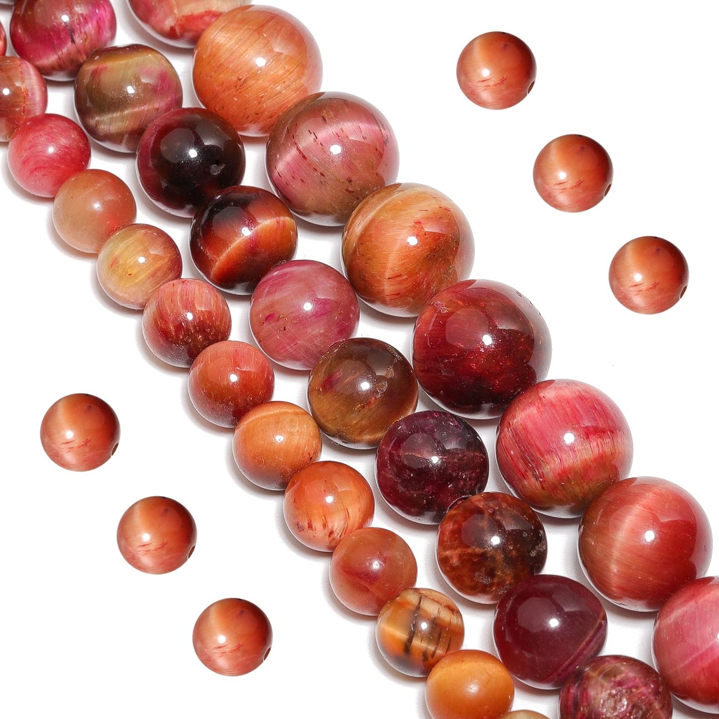 Yochus Natural Tiger Eye Beads, 90Pcs 4MM Onyx Agate Color Enhance Round Loose Beads Bulk, DIY Charm Smooth Gemstone Beads for Jewelry Making(6mm 8mm 10mm 12mm Beads)