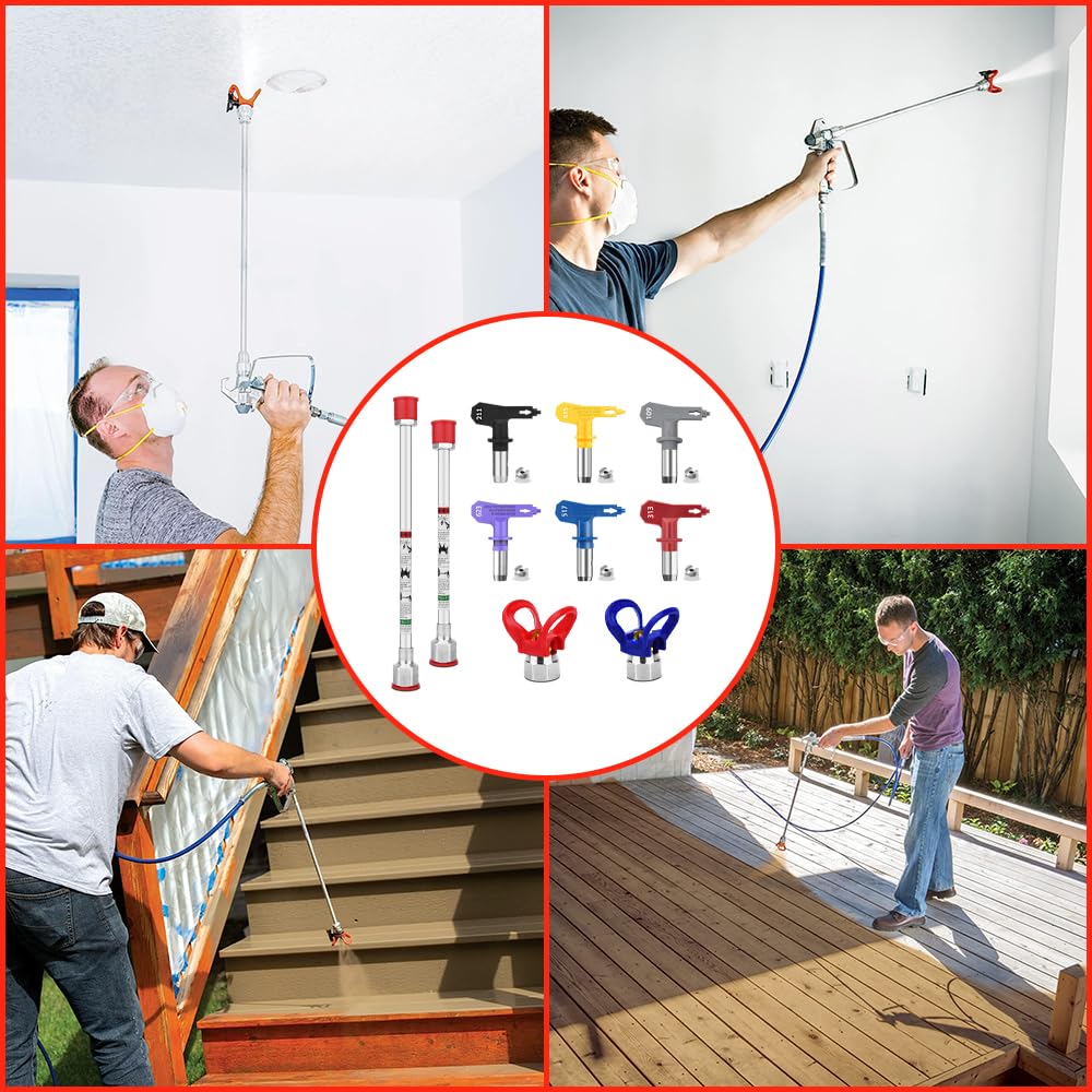 10 Pieces Airless Paint Sprayer Gun Accessory Set Equipped with 2 Extension rods 6 Spray Tips and 2 Nozzle Seats Suitable for Home Renovation .（109, 211, 313, 415, 517, 623）