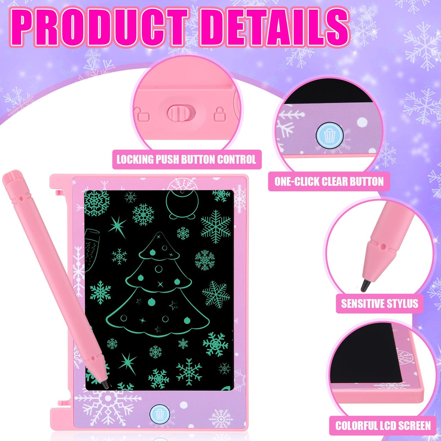Nezyo 12 Pack Snowflake Party Favors, Mini LCD Writing Tablet for Kids, 4.6'' Snowflake Checked Board Drawing Tablet Erasable Reusable Electronic Drawing Pads for Birthday Supplies