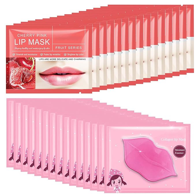 30PCS Lip Mask, Collagen Crystal Pink Care Gel Pads for Moisturizing,Reducing Chapped,Smoothing,Fine Lines,Remove Dead Skin Moisture Essence Make Your Dry Lips Attractive Sexy Cherry
