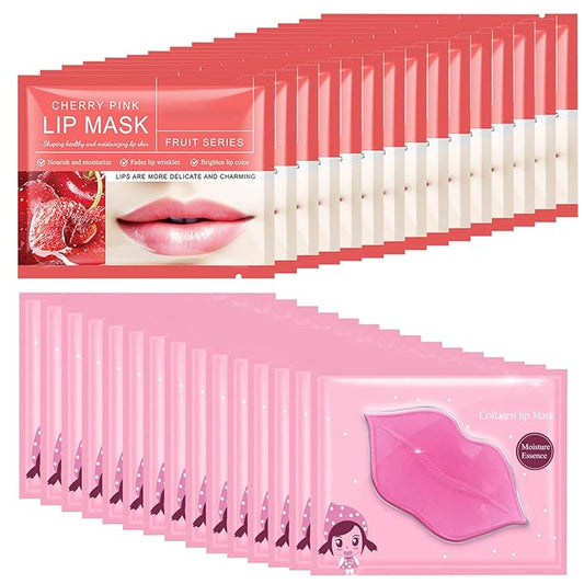 30PCS Lip Mask, Collagen Crystal Pink Care Gel Pads for Moisturizing,Reducing Chapped,Smoothing,Fine Lines,Remove Dead Skin Moisture Essence Make Your Dry Lips Attractive Sexy Cherry