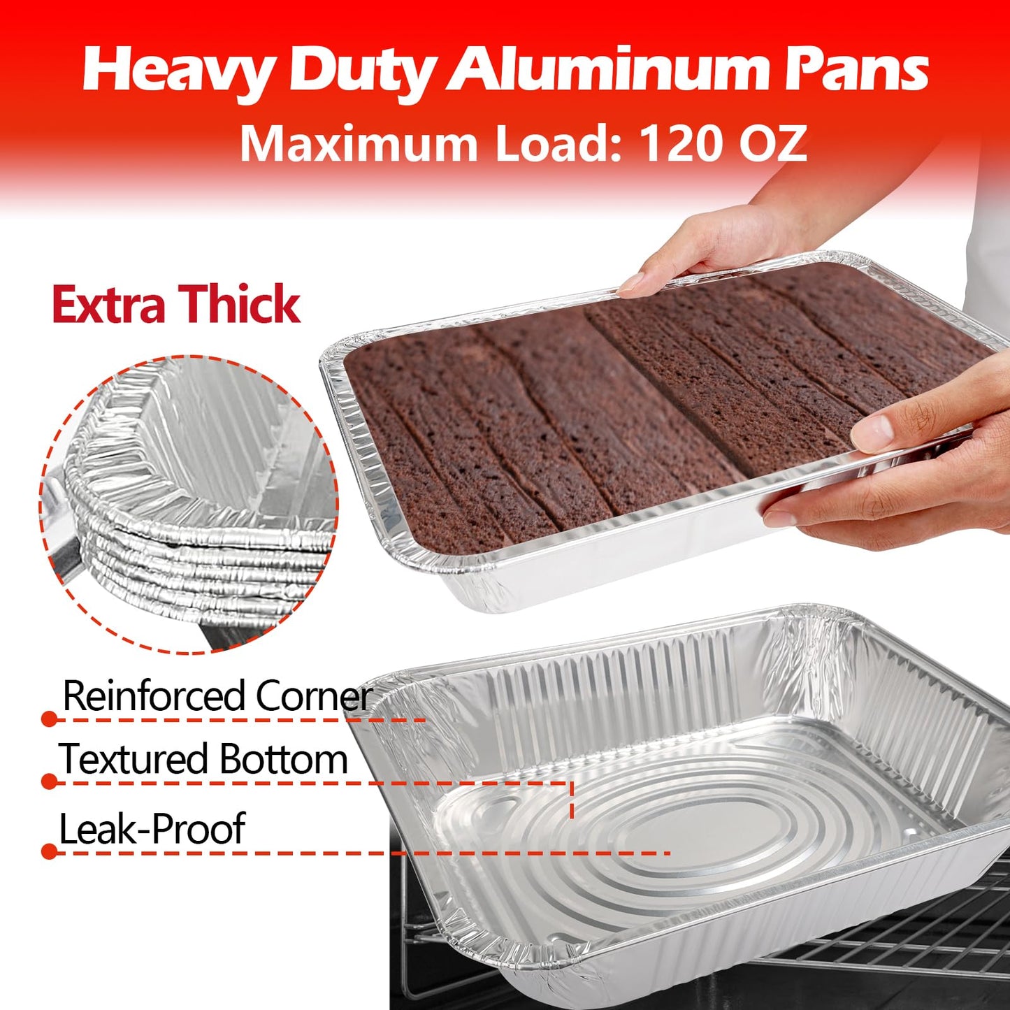 MAXTBEE 9x13 Aluminum Foil Pans, 10 Pack Disposable Trays Half Size Heavy Duty Tin Pans Deep Food Containers For Cooking, Meal Prep, Baking, Roasting, Chafing, Heating or Steam Table