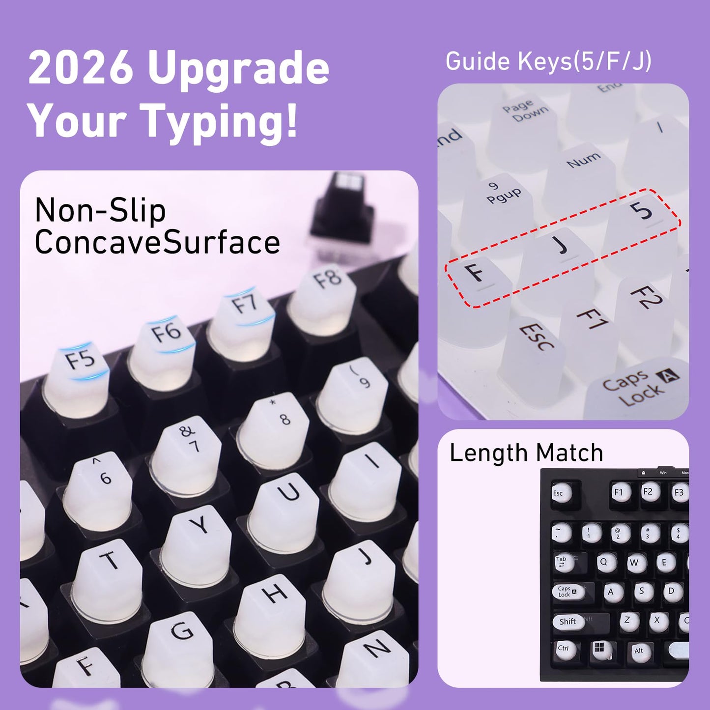 130 Pcs Raised Silicone Keyboard Sticker for Long Nails Typing and Gaming, Stable and Comfortable, Anti-Damage Symbolic and Alphanumeric Keys for Keyboards and Laptops (White, 130pcs)