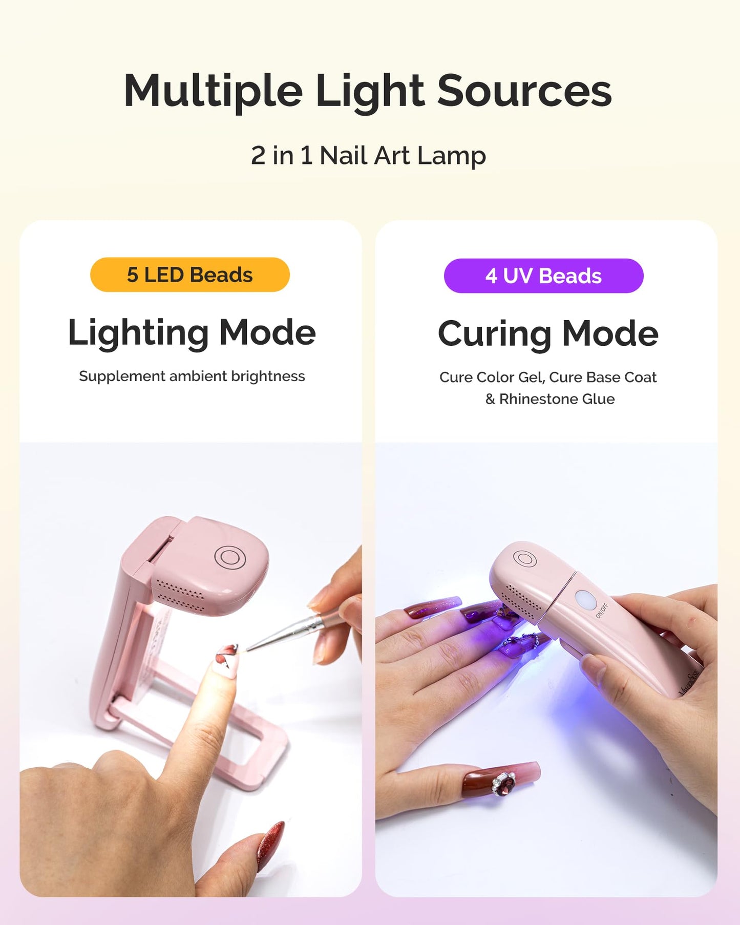 MelodySusie Cordless UV Nail Lamp with Fold-Out Stand,P-Art09F Foldable UV Light with 2-in-1 Lighting & Curing Function, Rechargeable, Flash Cures All Soft Gels Especially Half-Cured, Base & Top Coat