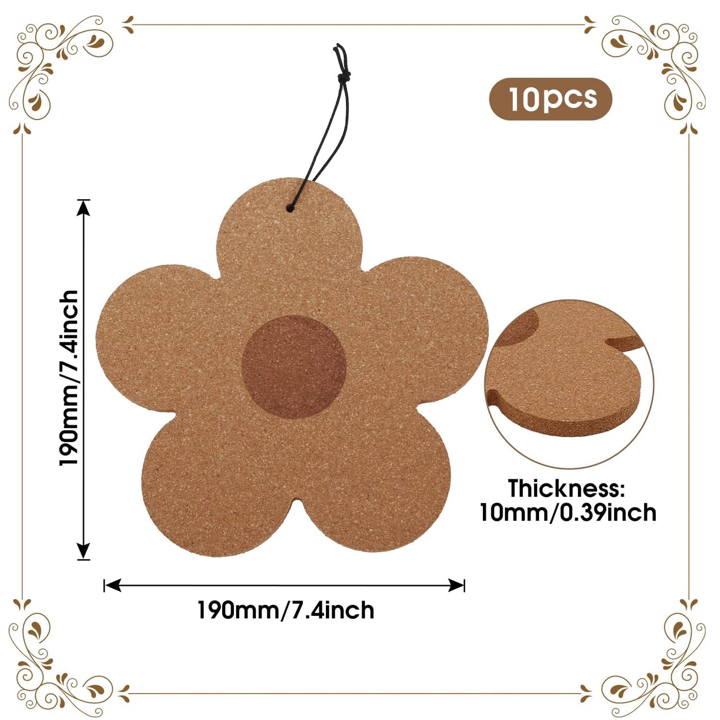 10PCS Large Flower Cork Coasters 190mm×10mm Reusable Absorbent Heat Resistant Cork Mats for Drinks DIY Crafts Table Protection Plants Home Kitchen