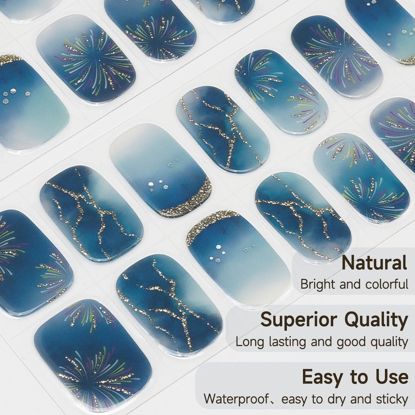 DUKASOU Semi Cured Gel Nail Strips 28 pcs Nail Stickers for Women (Stars Shine Blue) Full Nail Wraps -UV Lamp Required Long Lasting Easy to Apply